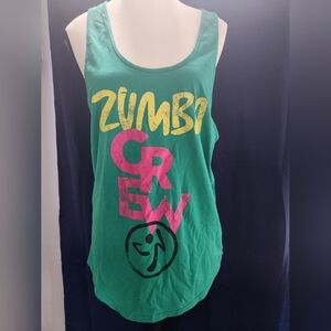 Zumba Green Tank Top with Pink and Yellow Print